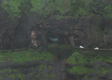 Aerial View of Malshej Ghat Road and Waterfalls Maharashtra India