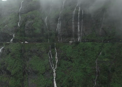 Aerial View of Malshej Ghat Road and Waterfalls Maharashtra India