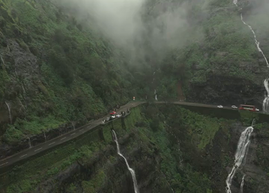 Aerial View of Malshej Ghat Road and Waterfalls Maharashtra India
