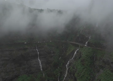 Aerial View of Malshej Ghat Road and Waterfalls Maharashtra India
