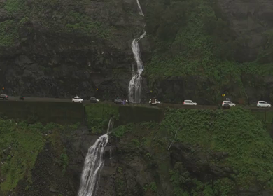 Aerial View of Malshej Ghat Road and Waterfalls Maharashtra India