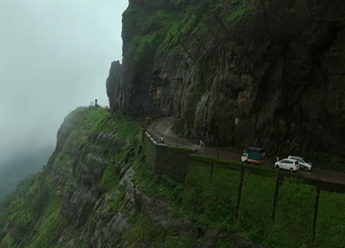 Aerial View of Malshej Ghat Road and Waterfalls Maharashtra India