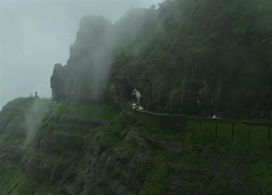 Aerial View of Malshej Ghat Road and Waterfalls Maharashtra India