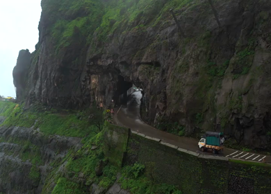 Aerial View of Malshej Ghat Road and Waterfalls Maharashtra India