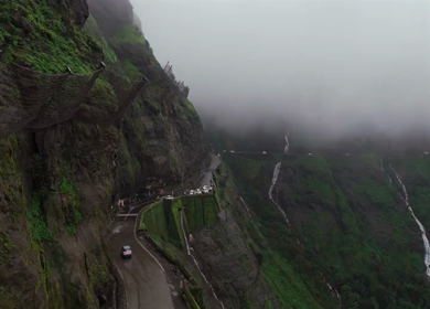 Aerial View of Malshej Ghat Road and Waterfalls Maharashtra India