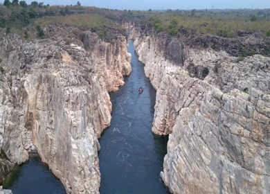 Aerial View of Marble Rocks at Bhedaghat, Jabalpur, Madhya Pradesh