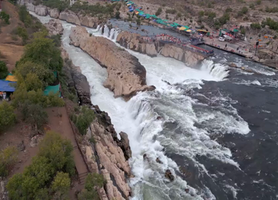 Aerial View of Marble Rocks at Bhedaghat, Jabalpur, Madhya Pradesh