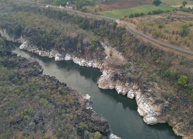 Aerial View of Marble Rocks at Bhedaghat, Jabalpur, Madhya Pradesh