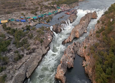 Aerial View of Marble Rocks at Bhedaghat, Jabalpur, Madhya Pradesh