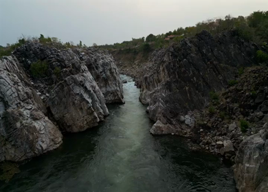 Aerial View of Marble Rocks at Bhedaghat, Jabalpur, Madhya Pradesh