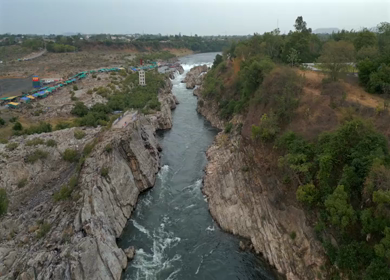 Aerial View of Marble Rocks at Bhedaghat, Jabalpur, Madhya Pradesh
