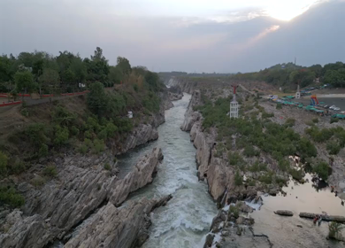 Aerial View of Marble Rocks at Bhedaghat, Jabalpur, Madhya Pradesh