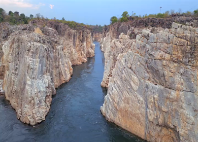 Aerial View of Marble Rocks at Bhedaghat, Jabalpur, Madhya Pradesh