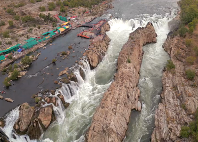 Aerial View of Marble Rocks at Bhedaghat, Jabalpur, Madhya Pradesh