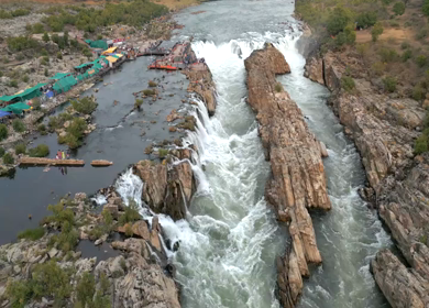Aerial View of Marble Rocks at Bhedaghat, Jabalpur, Madhya Pradesh