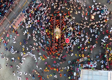 Aerial View of Massive Crowd During Azhagar Festival at Vaigai River Madurai India