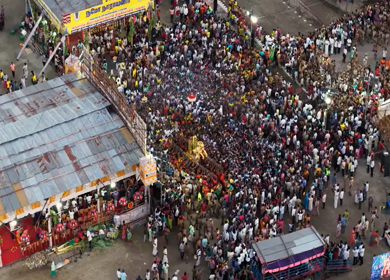 12th May 2025 : Aerial View of Massive Crowd During Azhagar Festival at Vaigai River Madurai India