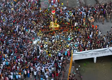 12th May 2025 : Aerial View of Massive Crowd During Azhagar Festival at Vaigai River Madurai India