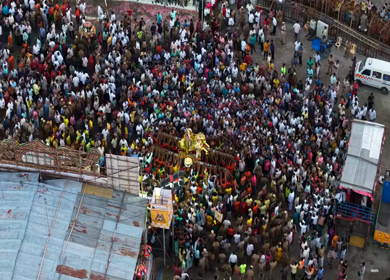 12th May 2025 : Aerial View of Massive Crowd During Azhagar Festival at Vaigai River Madurai India