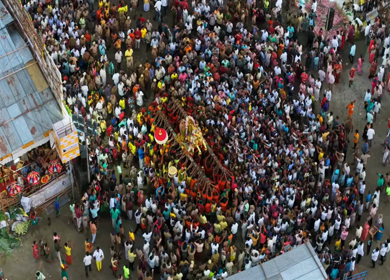 12th May 2025 : Aerial View of Massive Crowd During Azhagar Festival at Vaigai River Madurai India