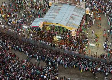 12th May 2025 : Aerial View of Massive Crowd During Azhagar Festival at Vaigai River Madurai India