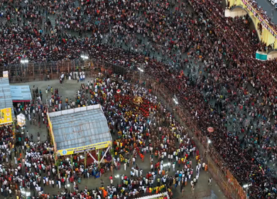12th May 2025 : Aerial View of Massive Crowd During Azhagar Festival at Vaigai River Madurai India