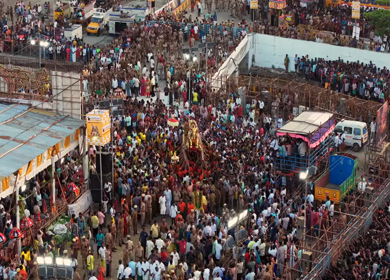 12th May 2025 : Aerial View of Massive Crowd During Azhagar Festival at Vaigai River Madurai India