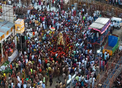 12th May 2025 : Aerial View of Massive Crowd During Azhagar Festival at Vaigai River Madurai India