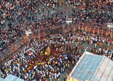 12th May 2025 : Aerial View of Massive Crowd During Azhagar Festival at Vaigai River Madurai India