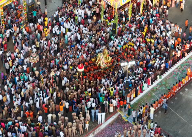 12th May 2025 : Aerial View of Massive Crowd During Azhagar Festival at Vaigai River Madurai India