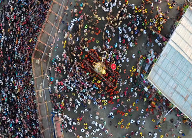Aerial View of Massive Crowd During Azhagar Festival at Vaigai River Madurai India