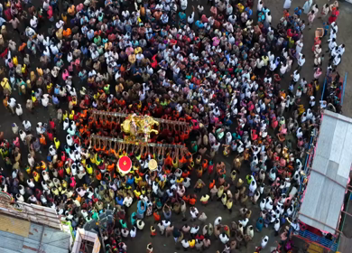 Aerial View of Massive Crowd During Azhagar Festival at Vaigai River Madurai India
