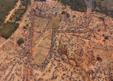 Aerial View of Massive Crowd at Siravayal Manjuvirattu Festival Tamil Nadu India