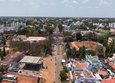 10th April 2026 : Aerial View of Massive Political Rally Crowd in Karaikudi Tamil Nadu India