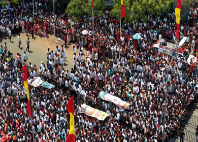 10th April 2026 : Aerial View of Massive Political Rally Crowd in Karaikudi Tamil Nadu India