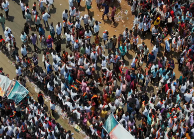 10th April 2026 : Aerial View of Massive Political Rally Crowd in Karaikudi Tamil Nadu India
