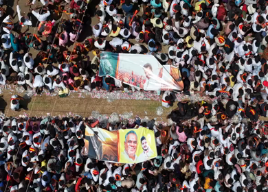 10th April 2026 : Aerial View of Massive Political Rally Crowd in Karaikudi Tamil Nadu India