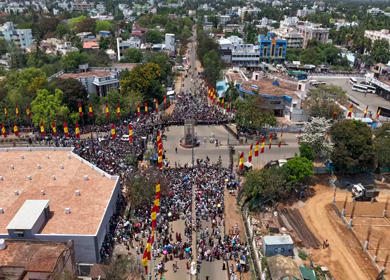 10th April 2026 : Aerial View of Massive Political Rally Crowd in Karaikudi Tamil Nadu India