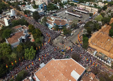 10th April 2026 : Aerial View of Massive Political Rally Crowd in Karaikudi Tamil Nadu India
