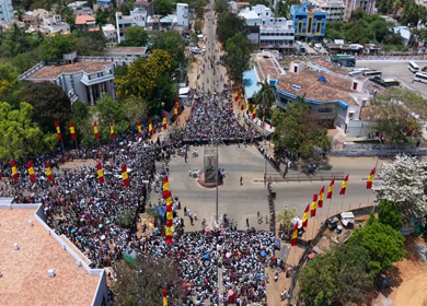 10th April 2026 : Aerial View of Massive Political Rally Crowd in Karaikudi Tamil Nadu India