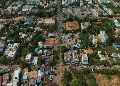 10th April 2026 : Aerial View of Massive Political Rally Crowd in Karaikudi Tamil Nadu India