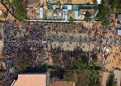 10th April 2026 : Aerial View of Massive Political Rally Crowd in Karaikudi Tamil Nadu India