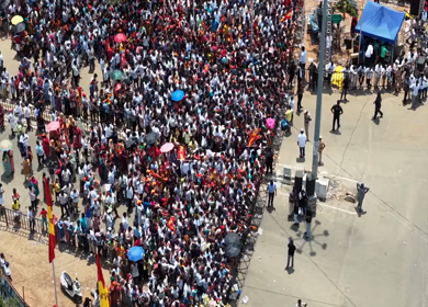 10th April 2026 : Aerial View of Massive Political Rally Crowd in Karaikudi Tamil Nadu India