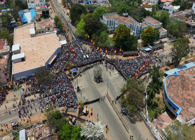 10th April 2026 : Aerial View of Massive Political Rally Crowd in Karaikudi Tamil Nadu India