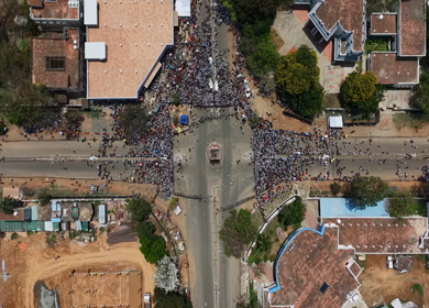 10th April 2026 : Aerial View of Massive Political Rally Crowd in Karaikudi Tamil Nadu India