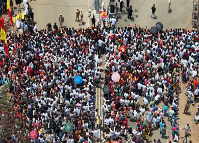 10th April 2026 : Aerial View of Massive Political Rally Crowd in Karaikudi Tamil Nadu India