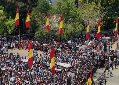 10th April 2026 : Aerial View of Massive Political Rally Crowd in Karaikudi Tamil Nadu India