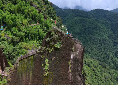 Aerial View of Mawryngkhang Bamboo Trek and Mountain Cliffs Meghalaya India
