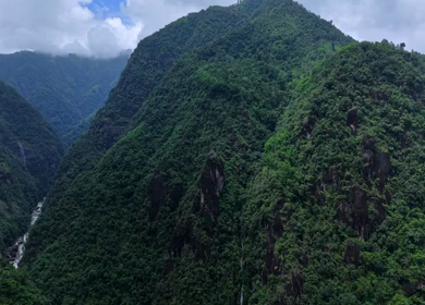 Aerial View of Mawryngkhang Bamboo Trek and Mountain Cliffs Meghalaya India