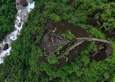 Aerial View of Mawryngkhang Bamboo Trek and Mountain Cliffs Meghalaya India